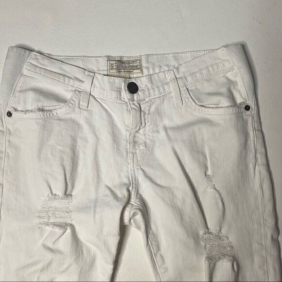 Current Elliott | Factory Distressed White Denim Skinny Jeans - Picture 2 of 7